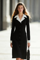 Load image into Gallery viewer, Black and White Single Breasted Long Sleeves Work Dress