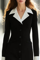Load image into Gallery viewer, Black and White Single Breasted Long Sleeves Work Dress