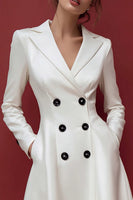 Load image into Gallery viewer, Ivory Satin A Line Double Breasted Midi Blazer Dress with Pockets