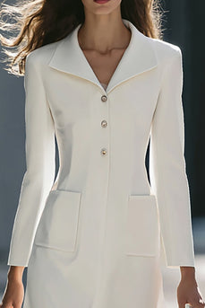 Ivory A Line Single Breasted Midi Blazer Dress with Sleeves