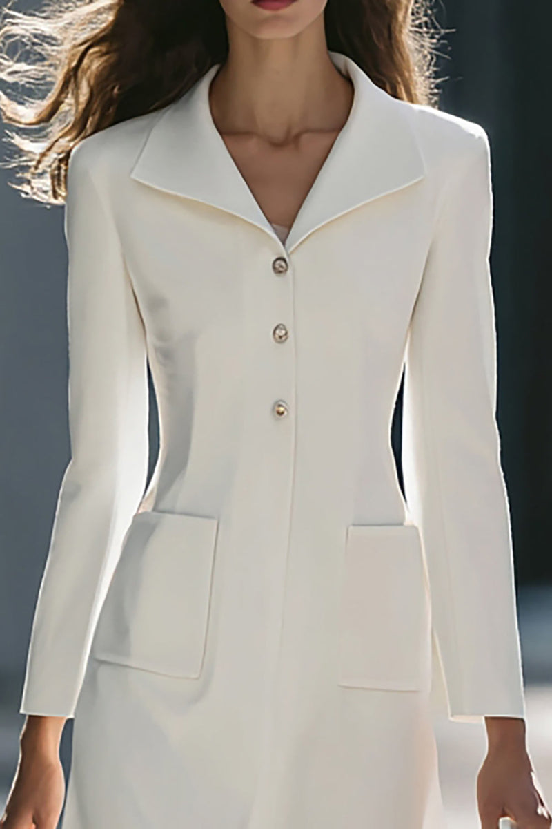 Load image into Gallery viewer, Ivory A Line Single Breasted Midi Blazer Dress with Sleeves