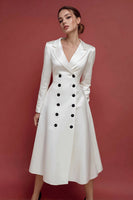 Load image into Gallery viewer, Ivory Satin A Line Double Breasted Midi Blazer Dress