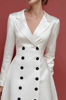 Load image into Gallery viewer, Ivory Satin A Line Double Breasted Midi Blazer Dress