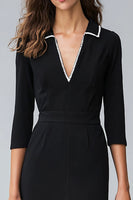 Load image into Gallery viewer, Black Pencil Collar Neck Midi Work Dress with Slit
