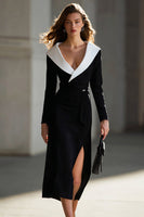 Load image into Gallery viewer, Black and White Pencil Shawl Lapel Long Blazer Dress with Slit