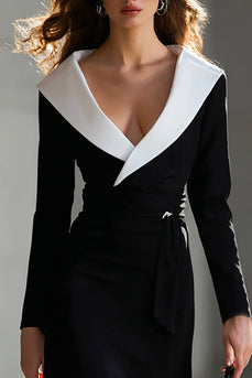 Black and White Pencil Shawl Lapel Long Blazer Dress with Slit
