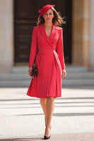 Load image into Gallery viewer, Red A Line Satin Peak Lapel Midi Blazer Dress with Sleeves