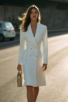 Load image into Gallery viewer, Ivory Satin Pencil Double Breasted Midi Blazer Dress with Sleeves