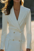 Load image into Gallery viewer, Ivory Satin Pencil Double Breasted Midi Blazer Dress with Sleeves