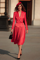 Load image into Gallery viewer, Red Satin A Line 2 Piece Peak Lapel Business Suits with Sleeves