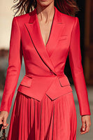 Load image into Gallery viewer, Red Satin A Line 2 Piece Peak Lapel Business Suits with Sleeves