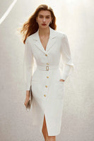 Load image into Gallery viewer, Ivory Satin Pencil Notched Lapel Midi Blazer Dress with Pockets