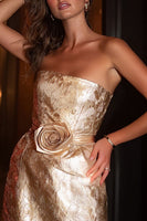 Load image into Gallery viewer, Sparkly Champagne Jacquard Strapless Short Cocktail Dress