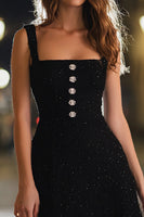 Load image into Gallery viewer, Sparkly Black Tweed Square Neck Short Cocktail Dress