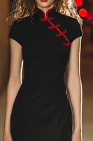 Load image into Gallery viewer, Black Tight High Neck Ruched Short Cocktail Dress with Slit