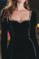 Load image into Gallery viewer, Black Velvet A Line Short Cocktail Dress with Sleeves