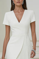 Load image into Gallery viewer, Ivory Pencil V-Neck Pleated Short Work Dress with Sleeves
