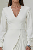 Load image into Gallery viewer, Ivory Pencil V-Neck Pleated Long Sleeves Mini Work Dress