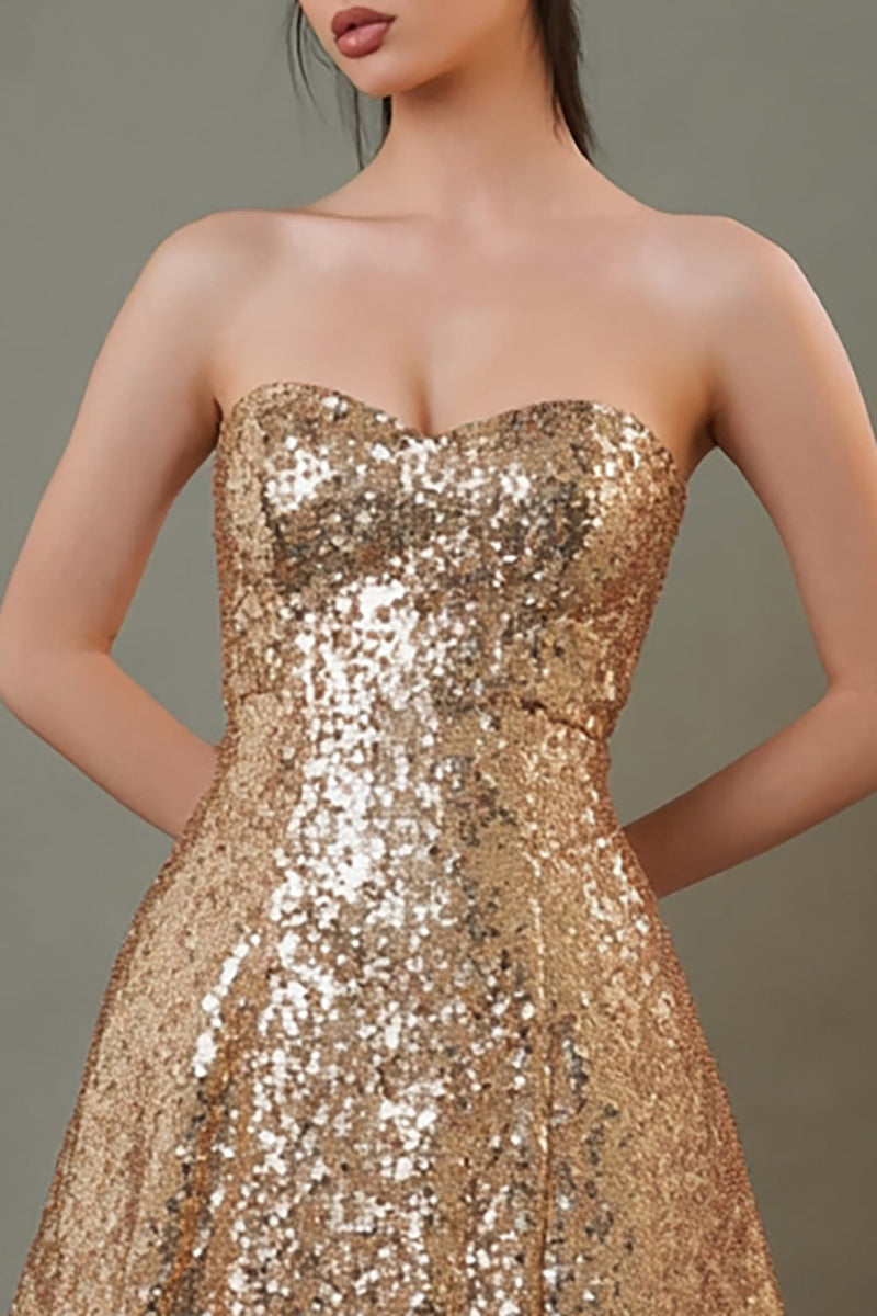 Load image into Gallery viewer, Sparkly Gold A-Line Sequins Sweetheart Short Cocktail Dress