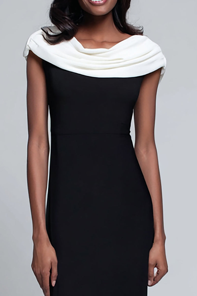 Queendancer Women Simple Black and White Long Formal Dress Sheath Cowl