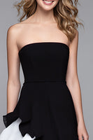 Load image into Gallery viewer, Black and White A-Line Ruffled Strapless Long Formal Dress with Slit