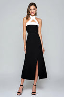 Load image into Gallery viewer, Black and White Chiffon Sheath Halter Long Formal Dress with Slit