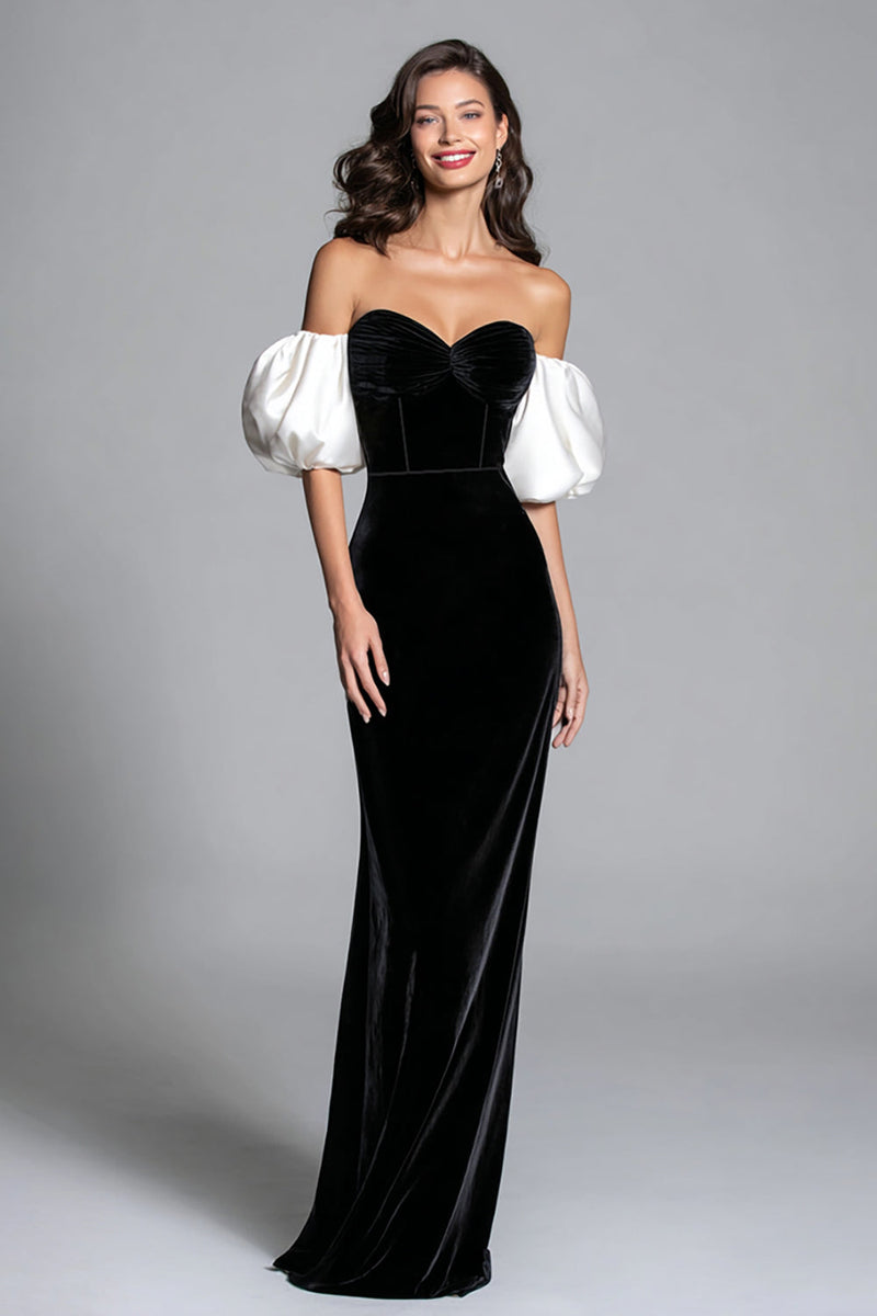 Load image into Gallery viewer, Black and White Velvet Mermaid Long Corset Formal Dress