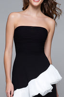 Load image into Gallery viewer, Black and White Chiffon A Line Strapless Long Formal Dress with Ruffles
