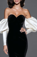 Load image into Gallery viewer, Black and White Velvet Mermaid Sweetheart Long Formal Dress with Sleeves