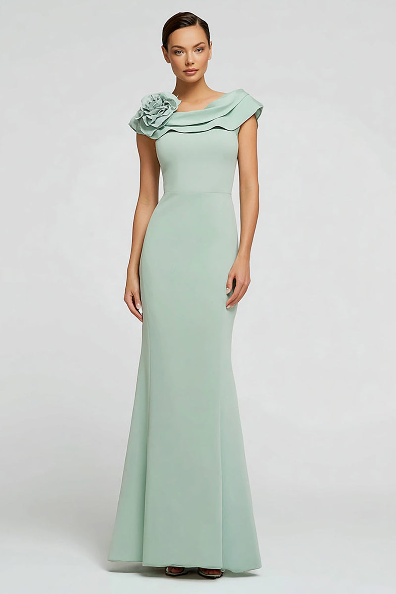 Load image into Gallery viewer, Mint Green Mermaid Boat Neck Long Formal Dress with 3D Flower