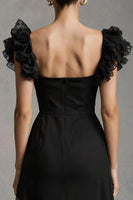 Load image into Gallery viewer, Black A-Line Tulle Square Neck Long Formal Dress with Ruffles