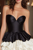 Load image into Gallery viewer, Black and White Satin Sweetheart A-Line Short Cocktail Dress with Ruffles