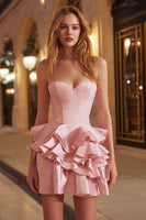 Load image into Gallery viewer, Pink Tight Sweetheart Short Corset Cocktail Dress with Ruffles