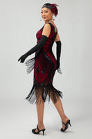 Load image into Gallery viewer, Sparkly Black Green Fringed Short 1920s Dress with 20s Accessories Set