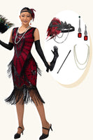 Load image into Gallery viewer, Sparkly Champagne Fringed Bodycon Short 1920s Dress with 20s Accessories Set