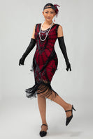 Load image into Gallery viewer, Sparkly Black Green Fringed Short 1920s Dress with 20s Accessories Set
