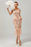 Load image into Gallery viewer, Sparkly Black Green Fringed Short 1920s Dress with 20s Accessories Set