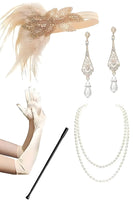 Load image into Gallery viewer, Sparkly Champagne Fringed Bodycon Short 1920s Dress with 20s Accessories Set