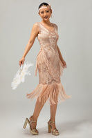 Load image into Gallery viewer, Sparkly Black Green Fringed Short 1920s Dress with 20s Accessories Set