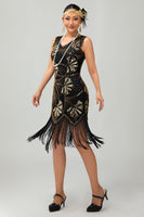 Load image into Gallery viewer, Sparkly Green Golden Fringed Bodycon Short 1920s Dress with Sequins