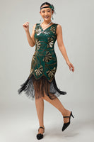 Load image into Gallery viewer, Sparkly Green Golden Fringed Bodycon Short 1920s Dress with Sequins