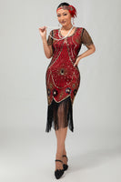 Load image into Gallery viewer, Sparkly Black Silver Sequins Short Sleeves Flapper Dress with Fringes