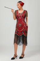 Load image into Gallery viewer, Sparkly Black Silver Sequins Short Sleeves Flapper Dress with Fringes