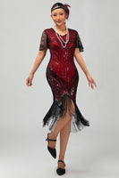 Load image into Gallery viewer, Sparkly Black Silver Bodycon Fringed Flapper Dress with Sleeves