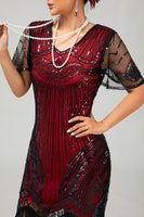 Load image into Gallery viewer, Sparkly Black Silver Bodycon Fringed Flapper Dress with Sleeves