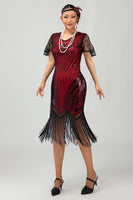 Load image into Gallery viewer, Sparkly Black Silver Bodycon Fringed Flapper Dress with Sleeves