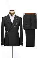 Load image into Gallery viewer, Queendancer Men 2 Piece Navy Prom Suits with Pockets Notched Lapel Long Sleeves Homecoming Suits