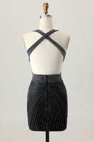 Load image into Gallery viewer, Sparkly Black Tight V-Neck Short Homecoming Dress with Beading