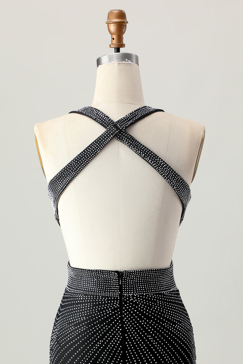 Load image into Gallery viewer, Sparkly Black Tight V-Neck Short Homecoming Dress with Beading