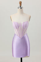 Load image into Gallery viewer, Sparkly Lilac Strapless Short  Corset Homecoming Dress with Beading